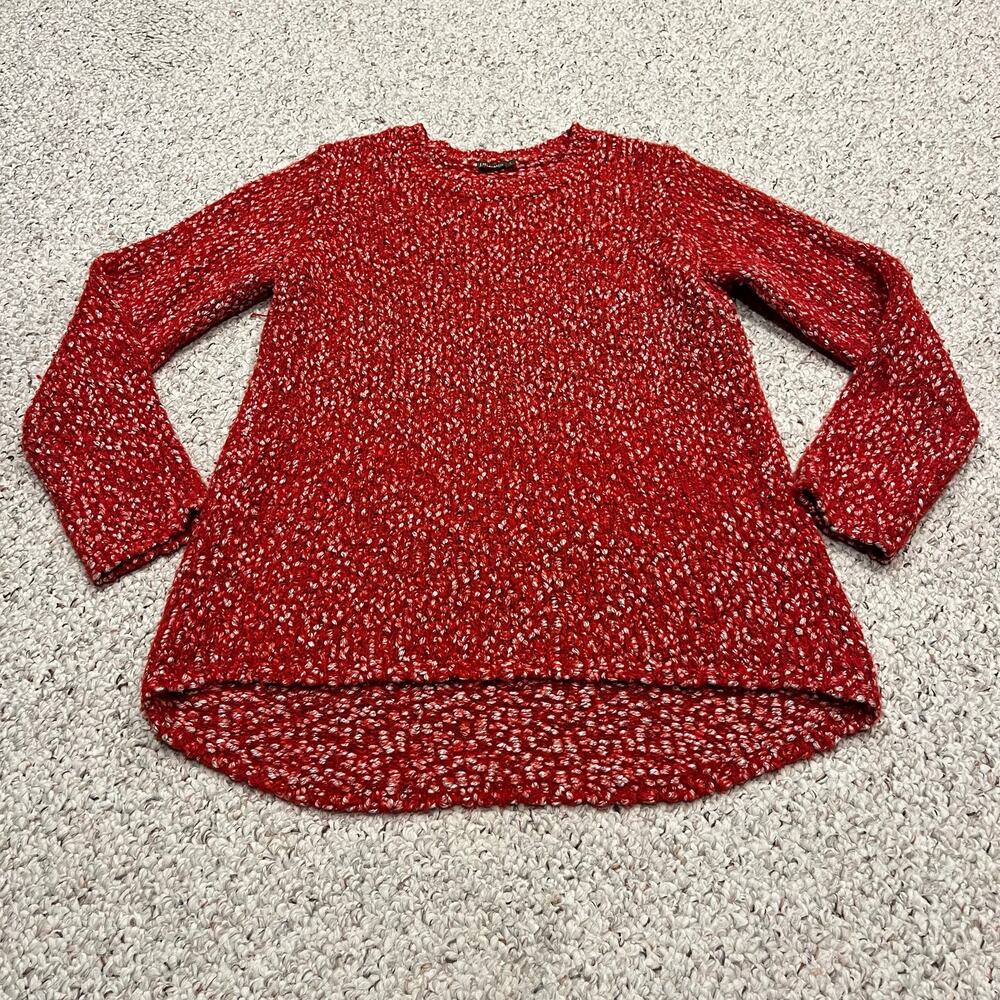 J McLaughlin Nubby Tweed Crewneck Dalton Sweater L Red Casual Preppy Classic